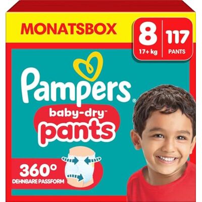 Pampers Baby-Dry Calças tamanho 8, fraldas 117, mais de 19 kg Pampers Baby-Dry Calças tamanho 8, fraldas 117, mais de 19 kg