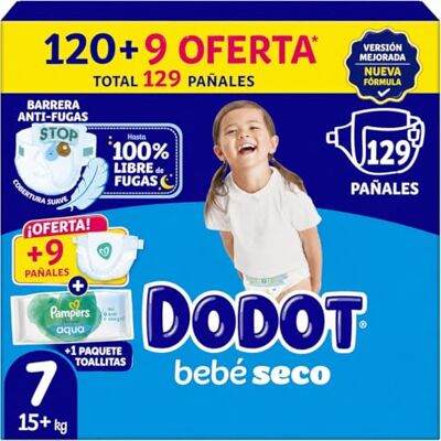 DODOT Fraldas para bebé, tamanho 7 (15 kg), 129 fraldas, uma noite até 100% livre de fugas, pack mensal presente toalhitas pumpers DODOT Fraldas para bebé, tamanho 7 (15 kg), 129 fraldas, uma noite até 100% livre de fugas, pack mensal presente toalhitas pumpers