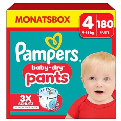Pampers Baby-Dry Pants tamanho 4, 180 fraldas, 9 kg 15 kg 9 kg 15 kg. Proteção 360° contra fugas dia e noite. Fácil de mudar. Pacote de 1 mês. Pampers Baby-Dry Pants tamanho 4, 180 fraldas, 9 kg 15 kg 9 kg 15 kg. Proteção 360° contra fugas dia e noite. Fácil de mudar. Pacote de 1 mês.