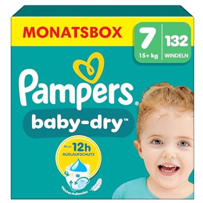 Pampers Fraldas de tamanho 7 (15 kg+) Baby Dry, extra grande, caixa de meses, até 12 horas de proteção contra fugas, 132 unidades (1 unidade) Pampers Fraldas de tamanho 7 (15 kg+) Baby Dry, extra grande, caixa de meses, até 12 horas de proteção contra fugas, 132 unidades (1 unidade)
