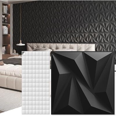 Art3d 3D painéis de parede decoração de parede interior com fita adesiva de PVC diamante para sala de estar hall de entrada quarto hotel escritório 30 x 30 cm 50 peças Preto Art3d 3D painéis de parede decoração de parede interior com fita adesiva de PVC diamante para sala de estar hall de entrada quarto hotel escritório 30 x 30 cm 50 peças Preto
