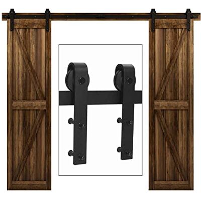 CCJH Kit de ferragens para porta de correr tipo celeiro de madeira de 365 cm, ganchos de roldana para portas duplas CCJH Kit de ferragens para porta de correr tipo celeiro de madeira de 365 cm, ganchos de roldana para portas duplas