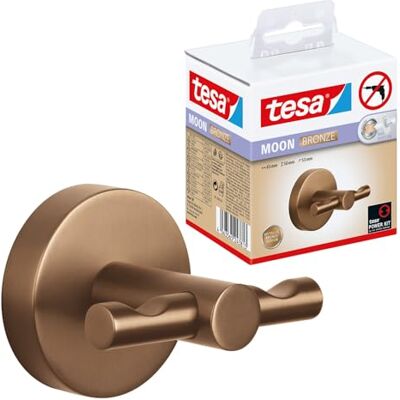 tesa MOON BRONZE Gancho para roupão, 65 x 50 x 53 mm Conjunto de 2 ganchos de barra ou sem perfuração, metal com revestimento PVD adesivo incluído tesa MOON BRONZE Gancho para roupão, 65 x 50 x 53 mm Conjunto de 2 ganchos de barra ou sem perfuração, metal com revestimento PVD adesivo incluído