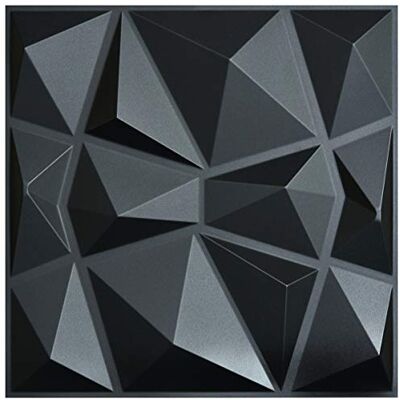 Art3d 12 peças Painéis de parede 3D diamante 50 x 50 cm, PVC de alta rigidez, indeformável, reciclável, impermeável, resistente ao calor, inodoro, preto, 3㎡ Art3d 12 peças Painéis de parede 3D diamante 50 x 50 cm, PVC de alta rigidez, indeformável, reciclável, impermeável, resistente ao calor, inodoro, preto, 3㎡