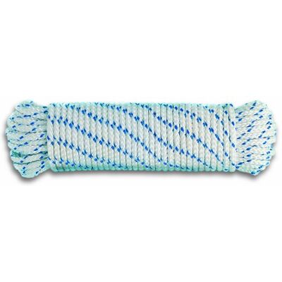 Chapuis Corda de polipropileno entrançada 680 kg diâmetro 8 mm comprimento 7,5 m branco/azul Chapuis Corda de polipropileno entrançada 680 kg diâmetro 8 mm comprimento 7,5 m branco/azul