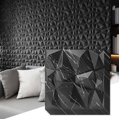 Art3d Painéis de design de diamante 3D para decoração de interiores, sala de estar, fundo de parede da TV, quarto, configuração de jogos, 30 x 30 cm, mármore preto, pacote Art3d Painéis de design de diamante 3D para decoração de interiores, sala de estar, fundo de parede da TV, quarto, configuração de jogos, 30 x 30 cm, mármore preto, pacote