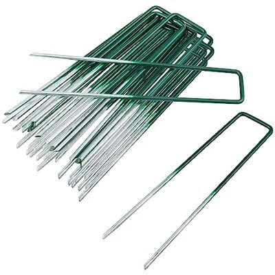 Milaloko Pacote de 50 grampos de segurança de jardim em forma de U de 15 cm de aço galvanizado para tecido de ervas daninhas, rede, relva artificial, tenda de campanha, membrana, verde médio Milaloko Pacote de 50 grampos de segurança de jardim em forma de U de 15 cm de aço galvanizado para tecido de ervas daninhas, rede, relva artificial, tenda de campanha, membrana, verde médio