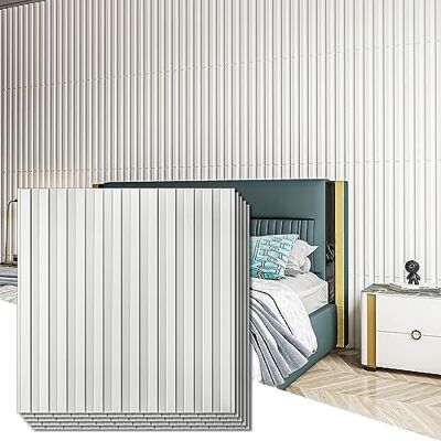 Art3d Painéis revestimento paredes 3D painel ranhurado PVC 12 peças branco 50 x 50 cm 3 m² Art3d Painéis revestimento paredes 3D painel ranhurado PVC 12 peças branco 50 x 50 cm 3 m²