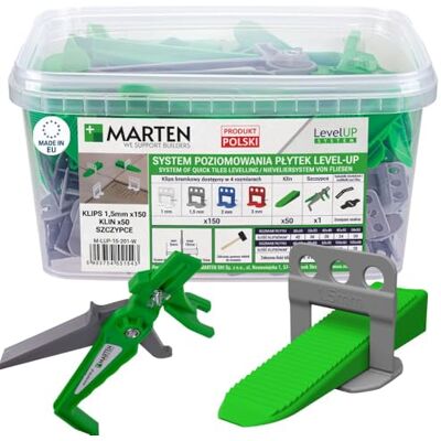 MARTEN Level UP Sistema de nivelamento de azulejos de 1 mm, 1,5 mm, 2 mm, 3 mm, resultados perfeitos para revestimentos de pavimentos e paredes, espessura de azulejos de 5 15 mm (conjunto 150 + 50 + 1, 1,5 mm) MARTEN Level UP Sistema de nivelamento de azulejos de 1 mm, 1,5 mm, 2 mm, 3 mm, resultados perfeitos para revestimentos de pavimentos e paredes, espessura de azulejos de 5 15 mm (conjunto 150 + 50 + 1, 1,5 mm)