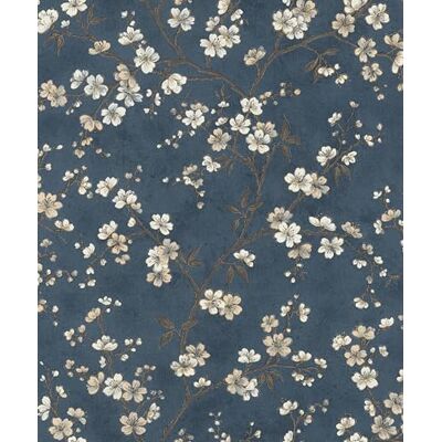 Rasch Papel de parede azul com pequenas flores de cerejeira em branco e bege, 10,05 m x 0,53 m (comprimento x largura) 456738 Rasch Papel de parede azul com pequenas flores de cerejeira em branco e bege, 10,05 m x 0,53 m (comprimento x largura) 456738