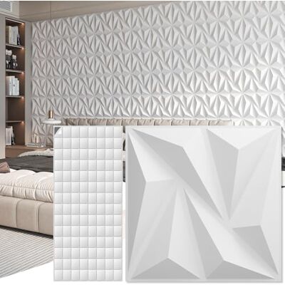 Art3d 3D painéis de parede decoração de parede interior com fita adesiva de PVC diamante para sala de estar hall de entrada quarto hotel escritório 30 x 30 cm 20 peças Branco Art3d 3D painéis de parede decoração de parede interior com fita adesiva de PVC diamante para sala de estar hall de entrada quarto hotel escritório 30 x 30 cm 20 peças Branco