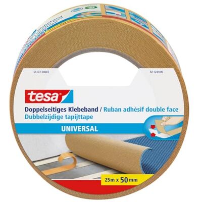 tesa Fita de dupla face universal fita adesiva versátil para fixação de tapetes, 56172-00003-11, arnato e decorações de casa, 25 m x 50 mm, castanho tesa Fita de dupla face universal fita adesiva versátil para fixação de tapetes, 56172-00003-11, arnato e decorações de casa, 25 m x 50 mm, castanho