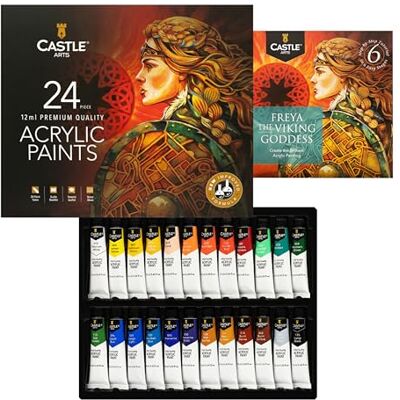 Conjunto de 24 tintas acrílicas de 12 ml Nova fórmula melhorada Jogo de valor para iniciantes ou artistas adultos, cores intensas, suave para usar numa Conjunto de 24 tintas acrílicas de 12 ml Nova fórmula melhorada Jogo de valor para iniciantes ou artistas adultos, cores intensas, suave para usar numa