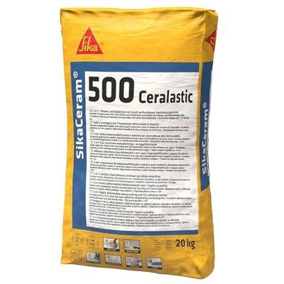 SIKA Adhesivo cementoso rápido Ceram 500 Ceralastic Gris 20kg Secagem rápida reforçada com fibras impermeável e colagem de azulejos alta aderência SIKA Adhesivo cementoso rápido Ceram 500 Ceralastic Gris 20kg Secagem rápida reforçada com fibras impermeável e colagem de azulejos alta aderência
