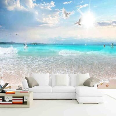 Generic Papel de parede de foto personalizado 3D céu azul e nuvem branca praia paisagem marinha murais sala de estar TV sofá hotel fundo parede pintura 3D D Generic Papel de parede de foto personalizado 3D céu azul e nuvem branca praia paisagem marinha murais sala de estar TV sofá hotel fundo parede pintura 3D D