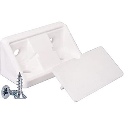 SKIR'CO 100 suportes de prateleira branca de 44 x 20 x 20 mm, suporte de canto para móveis de 90 graus, junta de plástico em ângulo reto, parafusos incluídos (100, branco) SKIR'CO 100 suportes de prateleira branca de 44 x 20 x 20 mm, suporte de canto para móveis de 90 graus, junta de plástico em ângulo reto, parafusos incluídos (100, branco)