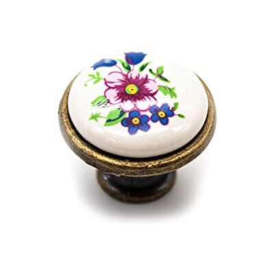 DOJA Barcelona Pomo Vintage flor de primavera Ø 26,5 x 23 mm, conjunto de 4, maçanetas antigas de porcelana e latão, puxadores de cozinha, ornamentos rústicos para portas DOJA Barcelona Pomo Vintage flor de primavera Ø 26,5 x 23 mm, conjunto de 4, maçanetas antigas de porcelana e latão, puxadores de cozinha, ornamentos rústicos para portas