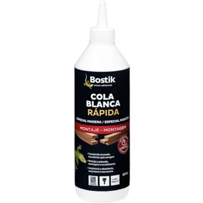 Bostik COLA BRANCA RÁPIDA, Especial Madeira, Carpintaria e Marcenaria, Translúcido ao Secar, Montagem e Aplacado, Resistente à Humidade, Classificação D2, Secagem Rápida, Polivalente, Frasco 500 g Bostik COLA BRANCA RÁPIDA, Especial Madeira, Carpintaria e Marcenaria, Translúcido ao Secar, Montagem e Aplacado, Resistente à Humidade, Classificação D2, Secagem Rápida, Polivalente, Frasco 500 g