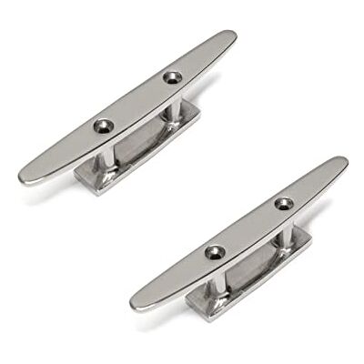 PRIOstahl Cenário de fixação para barco, 200 mm x 2 unidades, planas, com 2 orifícios, cornija de aço inoxidável, ferragens para fixação de cordas, guarda-lamas de aço inoxidável V4A PRIOstahl Cenário de fixação para barco, 200 mm x 2 unidades, planas, com 2 orifícios, cornija de aço inoxidável, ferragens para fixação de cordas, guarda-lamas de aço inoxidável V4A