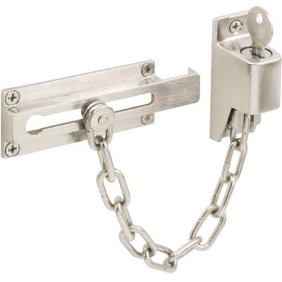 PRiME Defender Security Keyed Diecast Chain Door Guard, 3-1/4", Satin Nickel Finish PRiME Defender Security Keyed Diecast Chain Door Guard, 3-1/4", Satin Nickel Finish