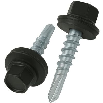 Keple Parafusos para teto, 4,8 mm x 25 mm, autoperfurantes, cabeça hexagonal, cor hexagonal (RAL 9005 preto intenso) com arruela EPDM, parafusos zinco anti-ferrugem rosca grossa para exterior (50 peças) Keple Parafusos para teto, 4,8 mm x 25 mm, autoperfurantes, cabeça hexagonal, cor hexagonal (RAL 9005 preto intenso) com arruela EPDM, parafusos zinco anti-ferrugem rosca grossa para exterior (50 peças)