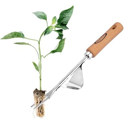 ECENCE Extrator de ervas daninhas aço inoxidável com cabo de madeira Ferramenta para desbastar e arrancar ervas daninhas manualmente, com cabo de madeira para um manuseio confortável ECENCE Extrator de ervas daninhas aço inoxidável com cabo de madeira Ferramenta para desbastar e arrancar ervas daninhas manualmente, com cabo de madeira para um manuseio confortável