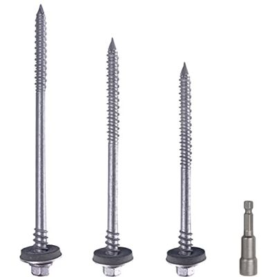 Marcopol Embalagem de 60 parafusos autoperfurantes de cabeça hexagonal de aço de carbono de 6,4 x 140 mm, com arruelas EPDM para fixar painéis sanduíche (60, 6,4 x 140 mm) Marcopol Embalagem de 60 parafusos autoperfurantes de cabeça hexagonal de aço de carbono de 6,4 x 140 mm, com arruelas EPDM para fixar painéis sanduíche (60, 6,4 x 140 mm)