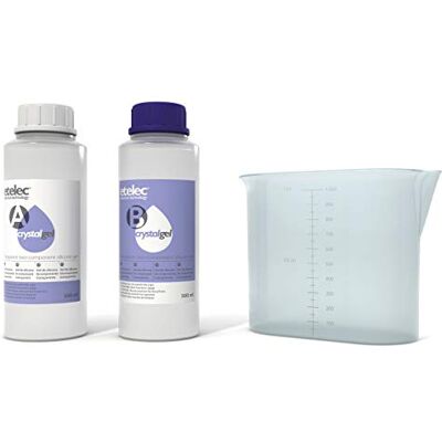 etelec Crystalgel 1 litro kit, enchimentos cristalinos de gel de silicone transparente bicomponente, caixas de selos isolantes caixas de derivação, embalagem 2 garrafas de 500 ml jarro etelec Crystalgel 1 litro kit, enchimentos cristalinos de gel de silicone transparente bicomponente, caixas de selos isolantes caixas de derivação, embalagem 2 garrafas de 500 ml jarro