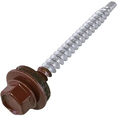 AERZETIX C57198 Conjunto de 50 parafusos autoperfurantes de metal a madeira Ø 4,8 x 55 mm arruela de vedação EPDM pintado a cor vermelha óxido RAL 3009 marca de cabeça hexagonal 8 mm em aço AERZETIX C57198 Conjunto de 50 parafusos autoperfurantes de metal a madeira Ø 4,8 x 55 mm arruela de vedação EPDM pintado a cor vermelha óxido RAL 3009 marca de cabeça hexagonal 8 mm em aço