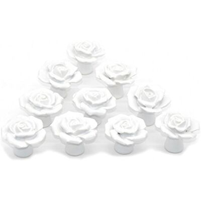 Medigy Rosa de cerâmica maçaneta da porta cozinha armário gaveta puxadores alças 10 pacote, branco Medigy Rosa de cerâmica maçaneta da porta cozinha armário gaveta puxadores alças 10 pacote, branco