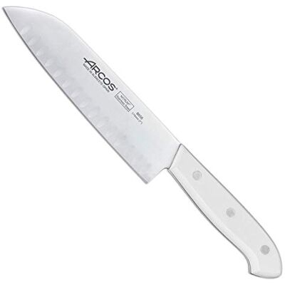 Arcos Montblanc Faca Santoku em aço inoxidável Nitrum 170 mm Cabo de polioximetileno POM. Série Montblanc. Cor branca. Arcos Montblanc Faca Santoku em aço inoxidável Nitrum 170 mm Cabo de polioximetileno POM. Série Montblanc. Cor branca.