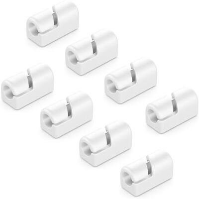 deleyCON Pack de 8 suportes de cabos autocolantes Gestão e organização de cabos, clipes e guias de fixação em mesa e rodapé, silicone branco deleyCON Pack de 8 suportes de cabos autocolantes Gestão e organização de cabos, clipes e guias de fixação em mesa e rodapé, silicone branco