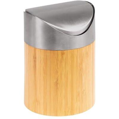 Westmark Caixote de lixo de mesa, tampa basculante, inserção de plástico, capacidade: aprox. 0,8 litros, diâmetro de 12 cm, bambu, aço inoxidável e plástico, tampas + amigos, marrom claro/prata/branco Westmark Caixote de lixo de mesa, tampa basculante, inserção de plástico, capacidade: aprox. 0,8 litros, diâmetro de 12 cm, bambu, aço inoxidável e plástico, tampas + amigos, marrom claro/prata/branco