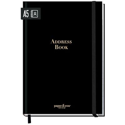 Häfft paper&you® Agenda A5 para notas e senhas "Black Edition" Para os seus contactos e aniversários: 160 páginas de papel de alta qualidade de 120 g/m², índice A-Z, lista de senhas Häfft paper&you® Agenda A5 para notas e senhas "Black Edition" Para os seus contactos e aniversários: 160 páginas de papel de alta qualidade de 120 g/m², índice A-Z, lista de senhas