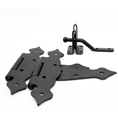 DOJA Barcelona Kit dobradiças e trava de porta forja, dobradiça em T 150 x 45 x 185 x 2,5 mm, fechadura para porta, 48 x 38 x 58 mm, zinco preto, kit cercas para jardim, portas de madeira interior exterior DOJA Barcelona Kit dobradiças e trava de porta forja, dobradiça em T 150 x 45 x 185 x 2,5 mm, fechadura para porta, 48 x 38 x 58 mm, zinco preto, kit cercas para jardim, portas de madeira interior exterior