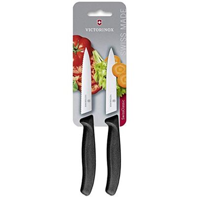Victorinox Swiss Classic, Conjunto de facas para tomate e descascar, 2 peças, lâmina extra afiada, cabo de plástico, aço inoxidável, Swiss Made, preto Victorinox Swiss Classic, Conjunto de facas para tomate e descascar, 2 peças, lâmina extra afiada, cabo de plástico, aço inoxidável, Swiss Made, preto