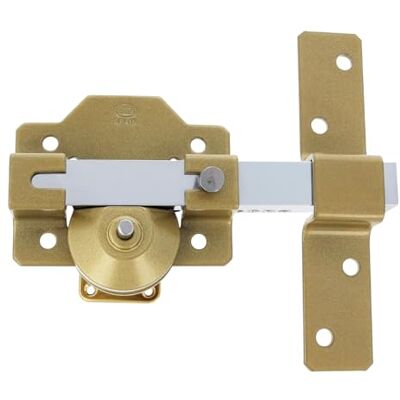 Amig Ferrolho de sobreposição para portas com cilindro de segurança e trinco de abertura Aço Cor Dourada Cilindro 70 mm Inclui 5 Chaves Pontiagudas 88 x 153 mm Amig Ferrolho de sobreposição para portas com cilindro de segurança e trinco de abertura Aço Cor Dourada Cilindro 70 mm Inclui 5 Chaves Pontiagudas 88 x 153 mm