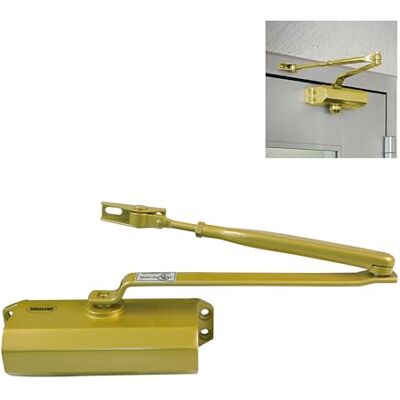 Amig Fecho de portas para fecho automático de portas de peso máximo 40 kg, largura máxima 85 cm de alumínio com acabamento dourado mate evita acidentes por portas ou correntes de ar, inclui Amig Fecho de portas para fecho automático de portas de peso máximo 40 kg, largura máxima 85 cm de alumínio com acabamento dourado mate evita acidentes por portas ou correntes de ar, inclui
