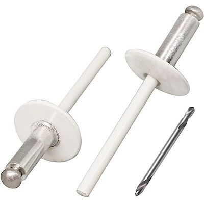 SKIR'CO (100 unidades) Rebites cegos de alumínio com flange grande 4,8 x 14 mm, mandril de aço inoxidável, RAL 9010 branco puro (broca incluída) SKIR'CO (100 unidades) Rebites cegos de alumínio com flange grande 4,8 x 14 mm, mandril de aço inoxidável, RAL 9010 branco puro (broca incluída)