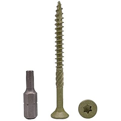Marcopol Embalagem de 100 parafusos de madeira com acabamento anticorrosivo, 5 x 60 mm, parafusos de madeira, cabeça torx, tipo 17, cabeça escareada, parafuso exterior (100, 5 x 60 mm), verde Marcopol Embalagem de 100 parafusos de madeira com acabamento anticorrosivo, 5 x 60 mm, parafusos de madeira, cabeça torx, tipo 17, cabeça escareada, parafuso exterior (100, 5 x 60 mm), verde