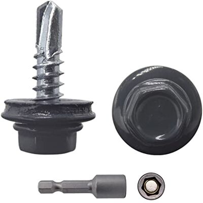 Marcopol Lote de 300 parafusos metálicos para tetos, parafusos autoperfurantes de 4,8 x 19 mm, com arruelas EPDM, cabeça hexagonal pintada, parafuso de chapa (300, RAL 7016), cinzento Marcopol Lote de 300 parafusos metálicos para tetos, parafusos autoperfurantes de 4,8 x 19 mm, com arruelas EPDM, cabeça hexagonal pintada, parafuso de chapa (300, RAL 7016), cinzento
