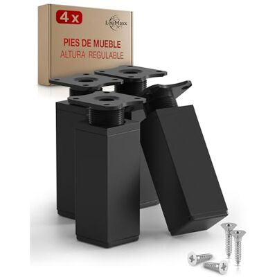 LouMaxx Pernas ajustáveis retangulares, conjunto de 4 unidades de 40 x 40 x 150 mm, em preto com placa de fixação, pernas para móveis de alumínio LouMaxx Pernas ajustáveis retangulares, conjunto de 4 unidades de 40 x 40 x 150 mm, em preto com placa de fixação, pernas para móveis de alumínio