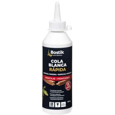 Bostik COLA BLANCA RÁPIDA, Especial para Madeira, Carpintaria e Marcenaria, Translúcido ao Secar, Montagem e Aplacado, Resistente à Humidade, Classificação D2, Secagem Rápida, Polivalente, de 250 Bostik COLA BLANCA RÁPIDA, Especial para Madeira, Carpintaria e Marcenaria, Translúcido ao Secar, Montagem e Aplacado, Resistente à Humidade, Classificação D2, Secagem Rápida, Polivalente, de 250
