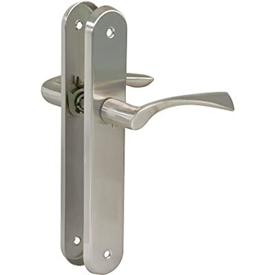 Amig Conjunto de 2 Maçanetas Prateadas de Placa Oval de Aço e Puxador de Zamak com Acabamento Cromado Fosco para Portas de Passagem Interior 237 x 40 mm · Puxador 120 mm Inclui Parafusos Amig Conjunto de 2 Maçanetas Prateadas de Placa Oval de Aço e Puxador de Zamak com Acabamento Cromado Fosco para Portas de Passagem Interior 237 x 40 mm · Puxador 120 mm Inclui Parafusos