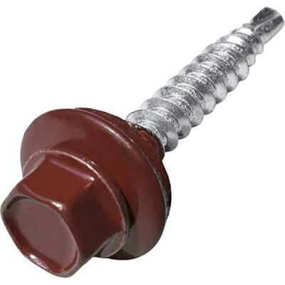AERZETIX C57196 Conjunto de 50 parafuso autoperfurante de metal para madeira Ø4,8x35mm + arruela de vedação EPDM pintado na cor vermelho oxidado RAL 3009 haste de cabeça 8mm hexagonal em aço AERZETIX C57196 Conjunto de 50 parafuso autoperfurante de metal para madeira Ø4,8x35mm + arruela de vedação EPDM pintado na cor vermelho oxidado RAL 3009 haste de cabeça 8mm hexagonal em aço