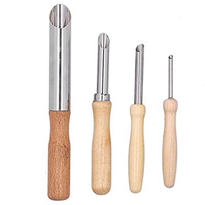 Zerodis Cortadores de furos de argila de anel de 4 peças, molde de dentação para assar com pontos de cerâmica ferramenta para ocultar furos de cerâmica de aço inoxidável com cabo de madeira Zerodis Cortadores de furos de argila de anel de 4 peças, molde de dentação para assar com pontos de cerâmica ferramenta para ocultar furos de cerâmica de aço inoxidável com cabo de madeira