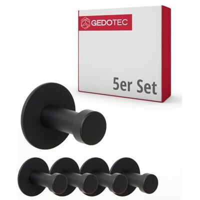 Gedotec PANTHER Cabide preto de aço inoxidável, gancho redondo, 32 x 10 mm, cabide antigo vintage para montagem na parede, 5 unidades, gancho de parede de design Gedotec PANTHER Cabide preto de aço inoxidável, gancho redondo, 32 x 10 mm, cabide antigo vintage para montagem na parede, 5 unidades, gancho de parede de design