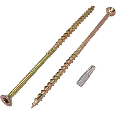 Marcopol Pacote de 18 unidades. Parafusos para madeira de aço galvanizado amarelo de 6 x 180 mm, cabeça Torx, tipo 17, cabeça escareada, parafusos para aglomerado (18, 6 x 180 mm) Marcopol Pacote de 18 unidades. Parafusos para madeira de aço galvanizado amarelo de 6 x 180 mm, cabeça Torx, tipo 17, cabeça escareada, parafusos para aglomerado (18, 6 x 180 mm)
