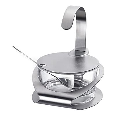 Westmark Recipiente para queijo parmesão e açúcar, com suporte, tampa e colher, 4 peças, capacidade: 150 ml, aço inoxidável/vidro, Wien, prata / transparente, Westmark Recipiente para queijo parmesão e açúcar, com suporte, tampa e colher, 4 peças, capacidade: 150 ml, aço inoxidável/vidro, Wien, prata / transparente,