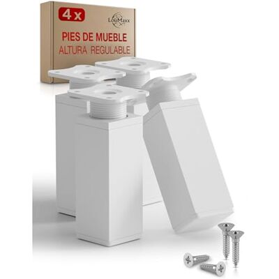 LouMaxx Pernas para móveis ajustáveis retangulares, conjunto de 4 unidades, 40 x 40 x 150 mm em cor branca com placa de fixação, pernas para móveis de alumínio LouMaxx Pernas para móveis ajustáveis retangulares, conjunto de 4 unidades, 40 x 40 x 150 mm em cor branca com placa de fixação, pernas para móveis de alumínio